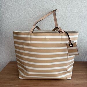 Kate Spade Tan and White Striped Tote Bag